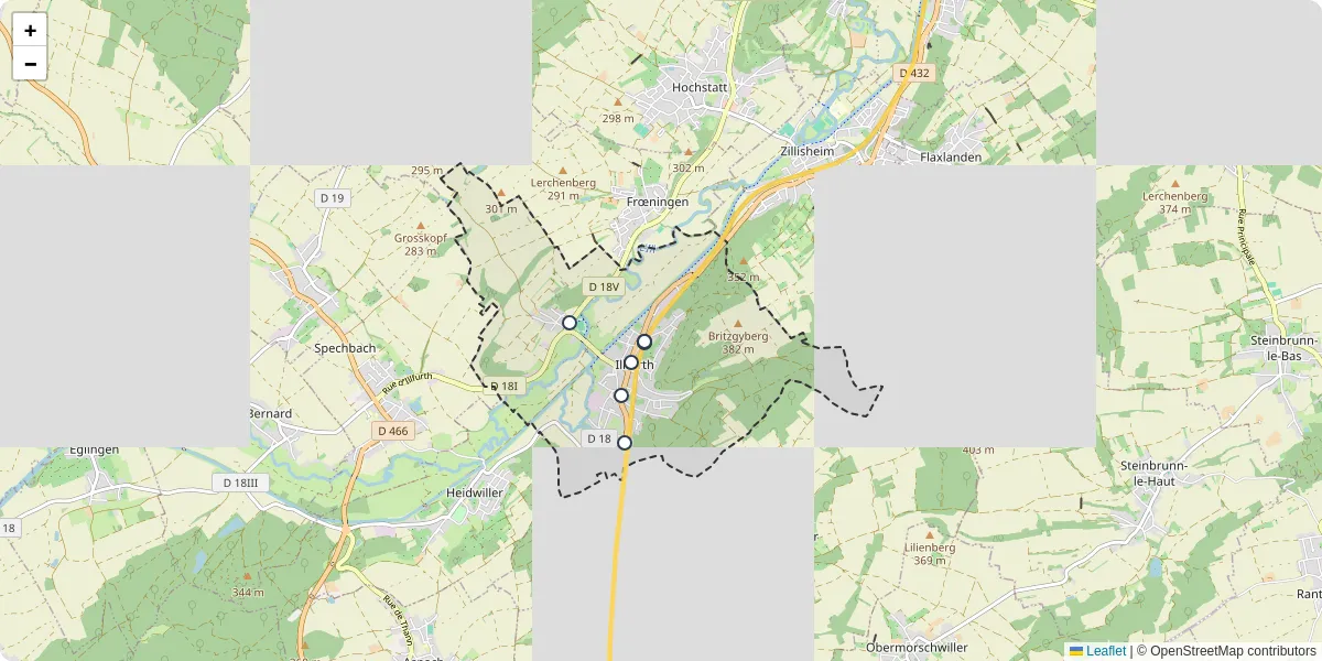 Carte du réseau de transport en commun à Illfurth - lignes de bus et arrêts
