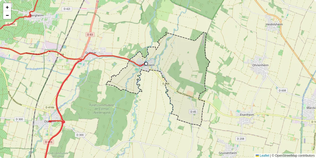 Carte du réseau de transport en commun à Illhaeusern - lignes de bus et arrêts