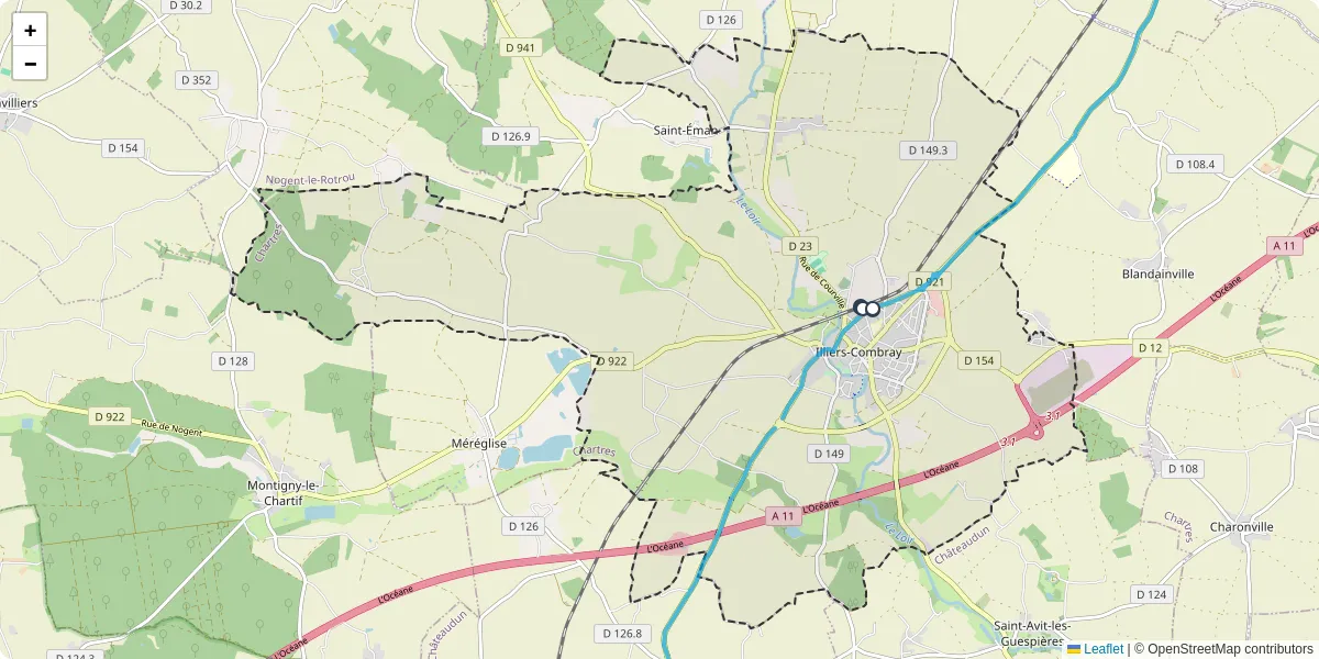 Carte du réseau de transport en commun à Illiers-Combray - lignes de bus et arrêts