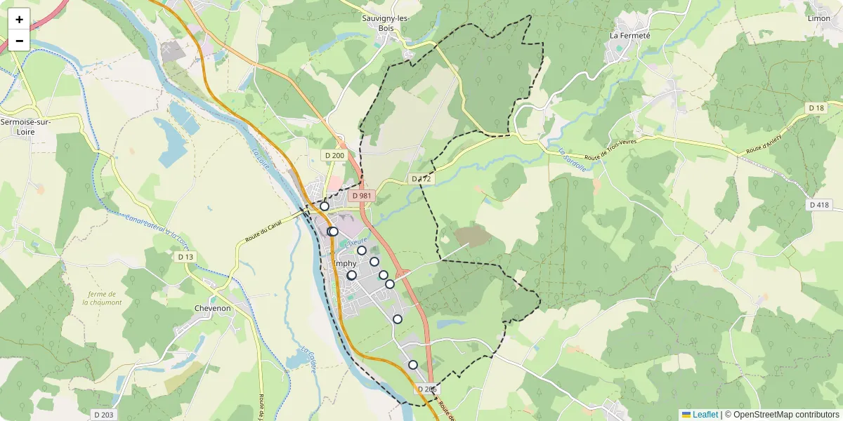 Carte du réseau de transport en commun à Imphy - lignes de bus et arrêts