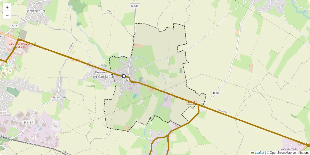 Carte du réseau de transport en commun à Inchy - lignes de bus et arrêts
