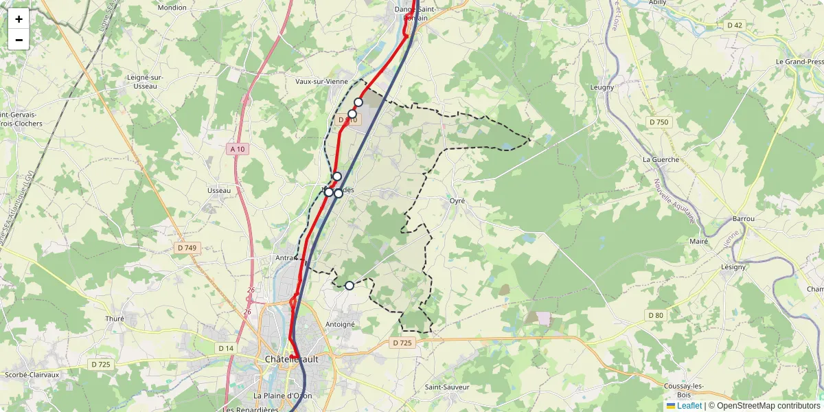 Carte du réseau de transport en commun à Ingrandes - lignes de bus et arrêts