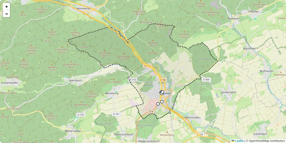 Carte du réseau de transport en commun à Ingwiller - lignes de bus et arrêts