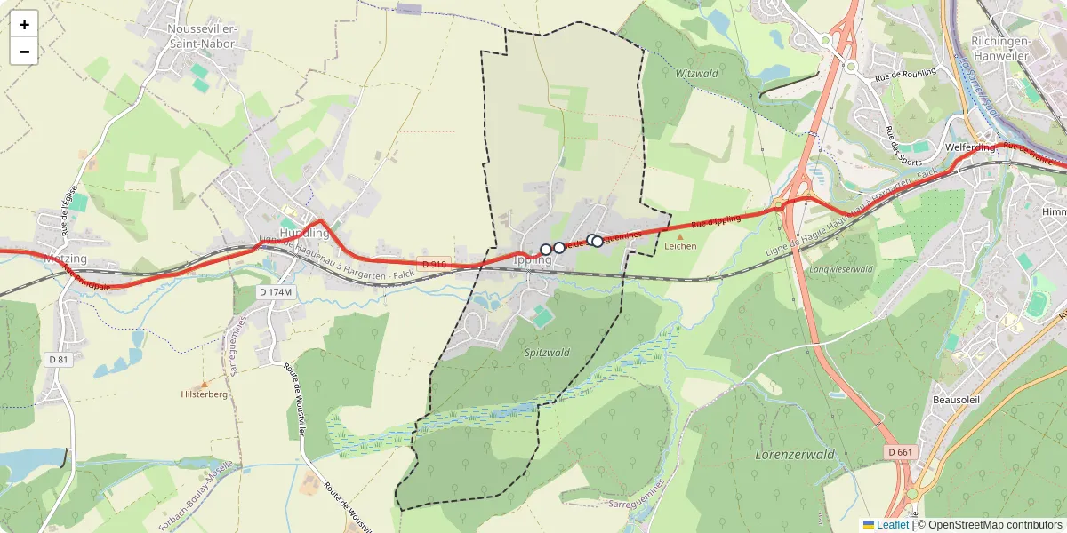 Carte du réseau de transport en commun à Ippling - lignes de bus et arrêts