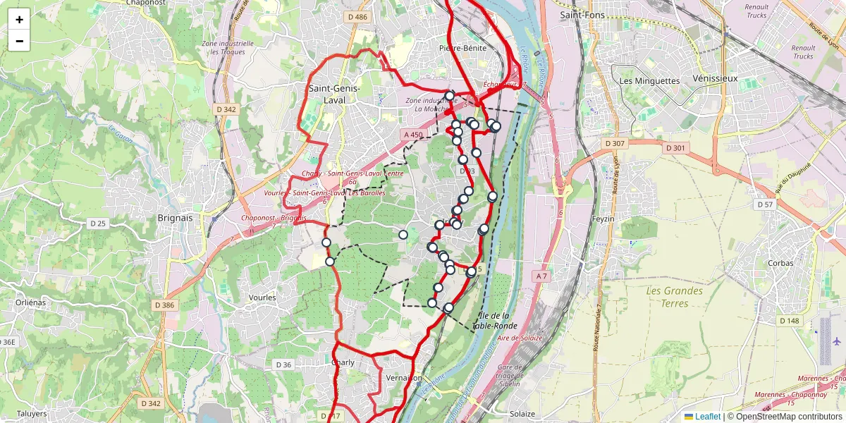 Carte du réseau de transport en commun à Irigny - lignes de bus et arrêts