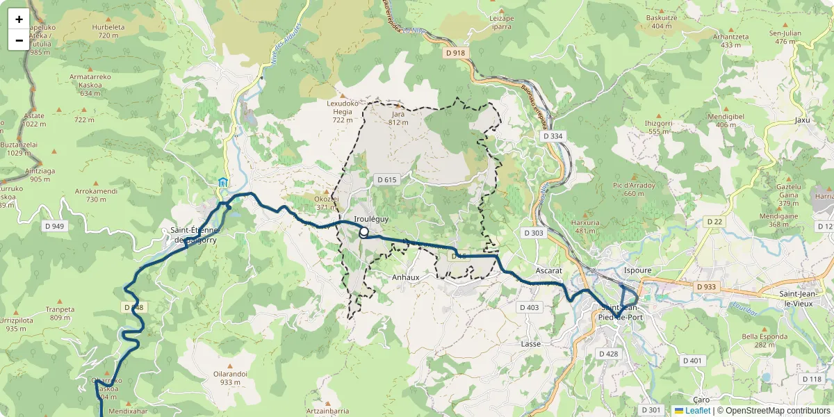 Carte du réseau de transport en commun à Irouléguy - lignes de bus et arrêts