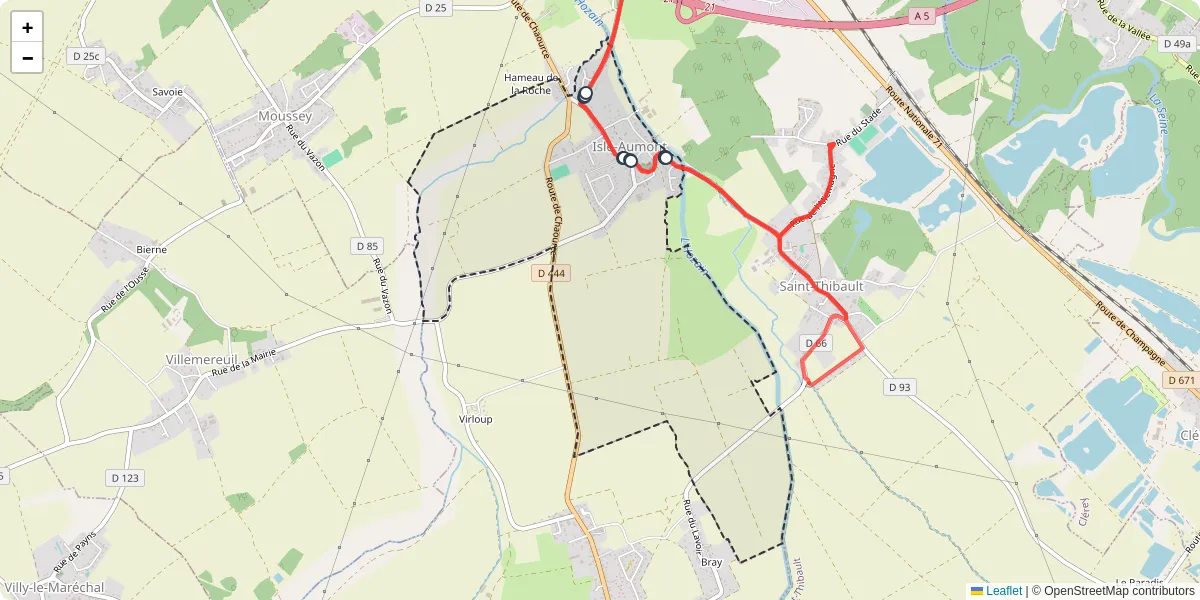 Carte du réseau de transport en commun à Isle-Aumont - lignes de bus et arrêts