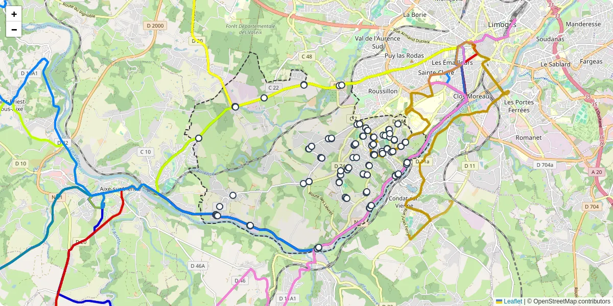 Carte du réseau de transport en commun à Isle - lignes de bus et arrêts