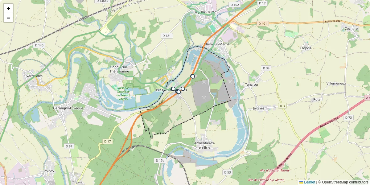 Carte du réseau de transport en commun à Isles-les-Meldeuses - lignes de bus et arrêts
