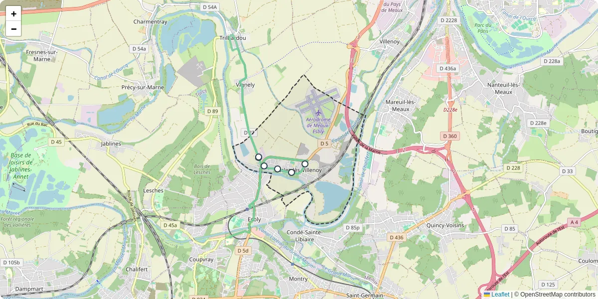 Carte du réseau de transport en commun à Isles-lès-Villenoy - lignes de bus et arrêts