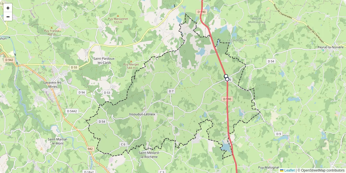 Carte du réseau de transport en commun à Issoudun-Létrieix - lignes de bus et arrêts
