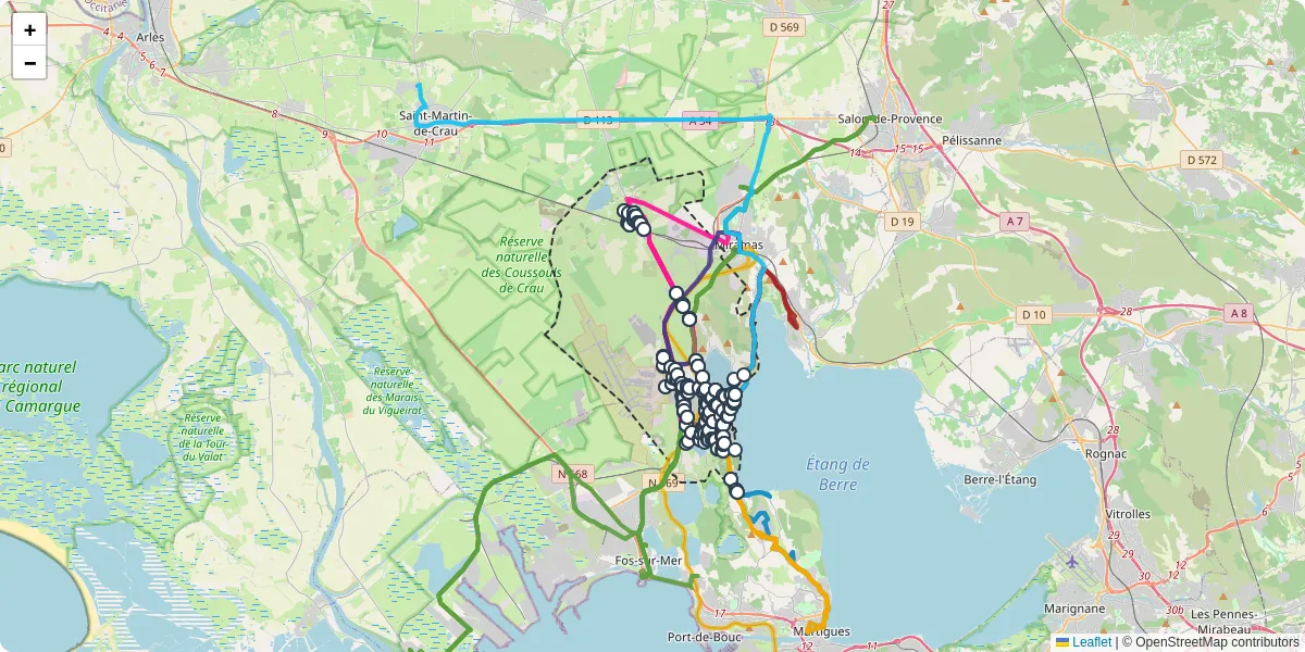 Carte du réseau de transport en commun à Istres - lignes de bus et arrêts