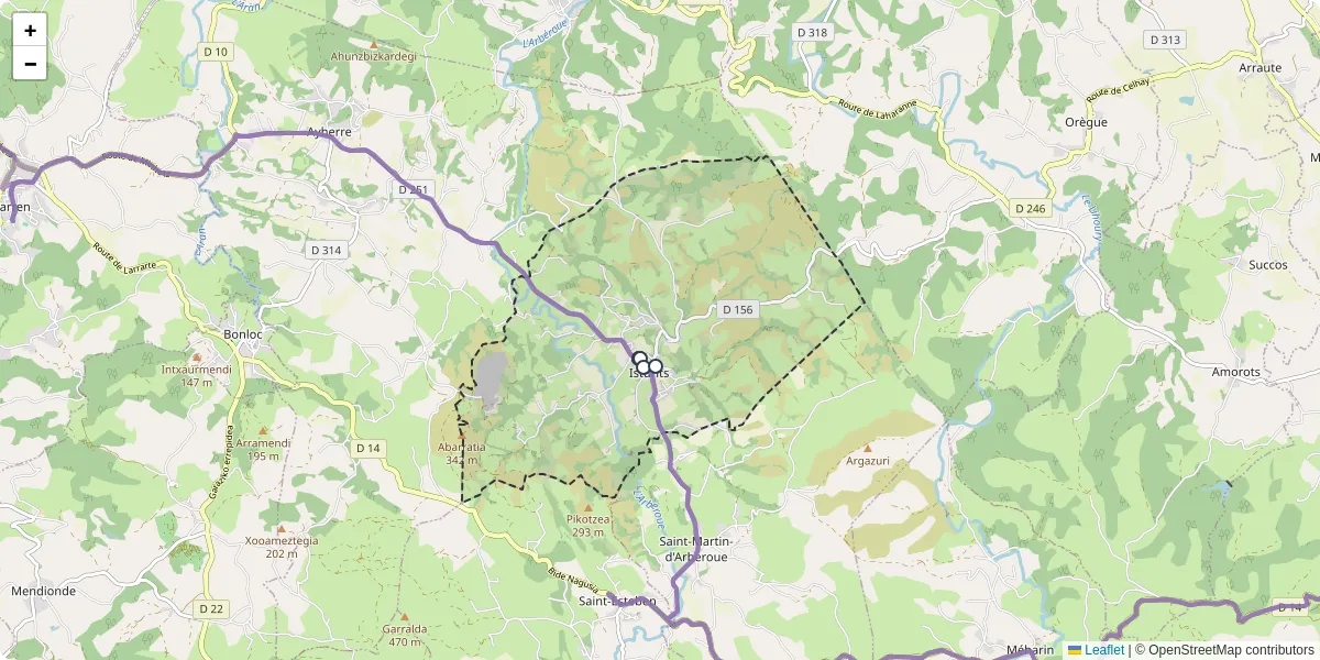 Carte du réseau de transport en commun à Isturits - lignes de bus et arrêts