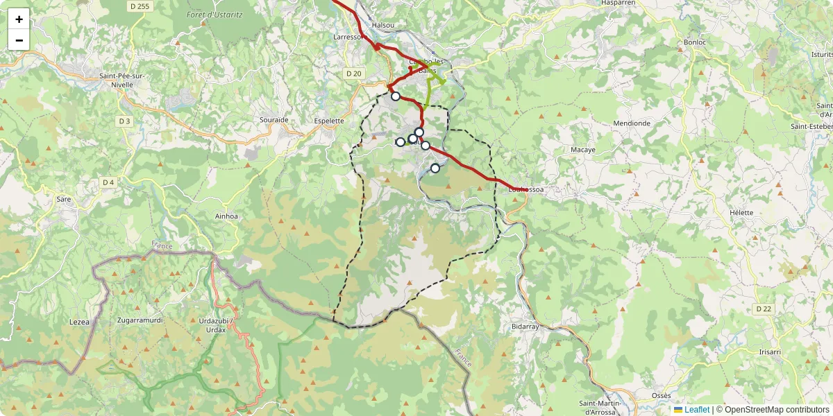 Carte du réseau de transport en commun à Itxassou - lignes de bus et arrêts