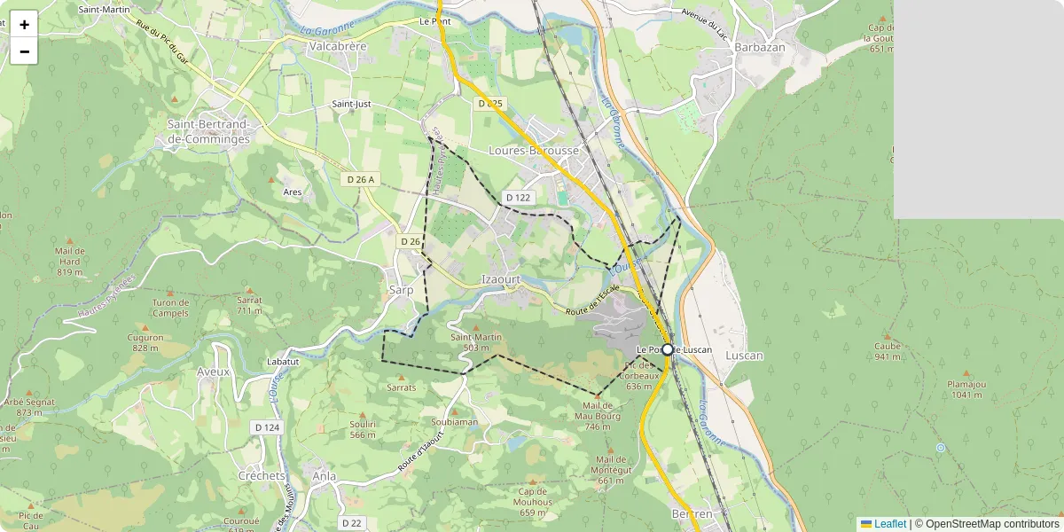Carte du réseau de transport en commun à Izaourt - lignes de bus et arrêts