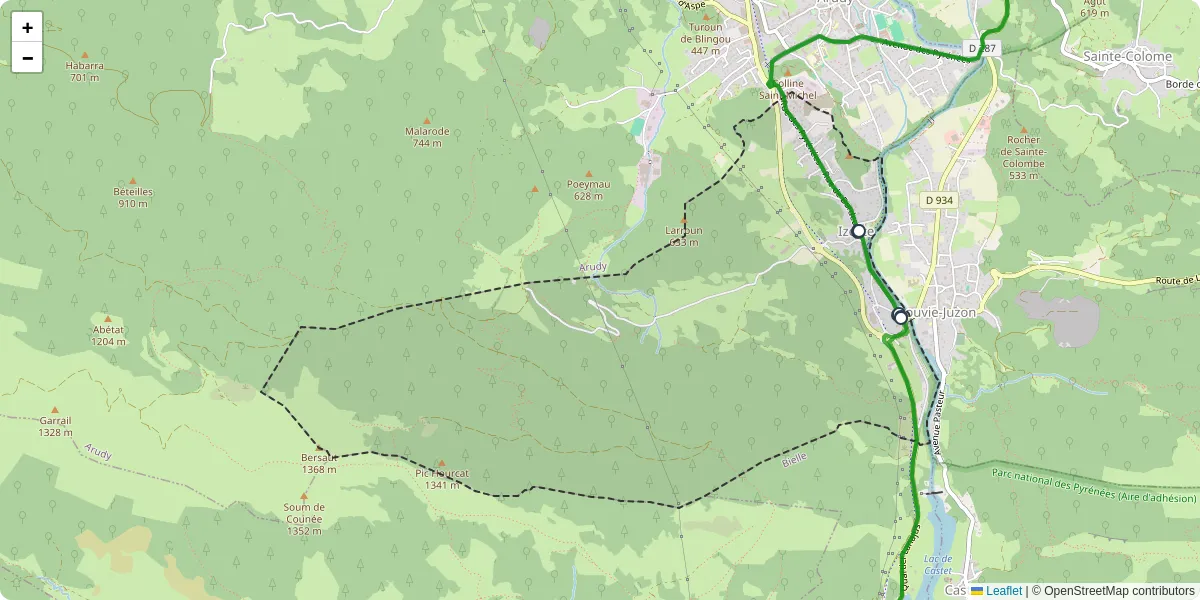 Carte du réseau de transport en commun à Izeste - lignes de bus et arrêts