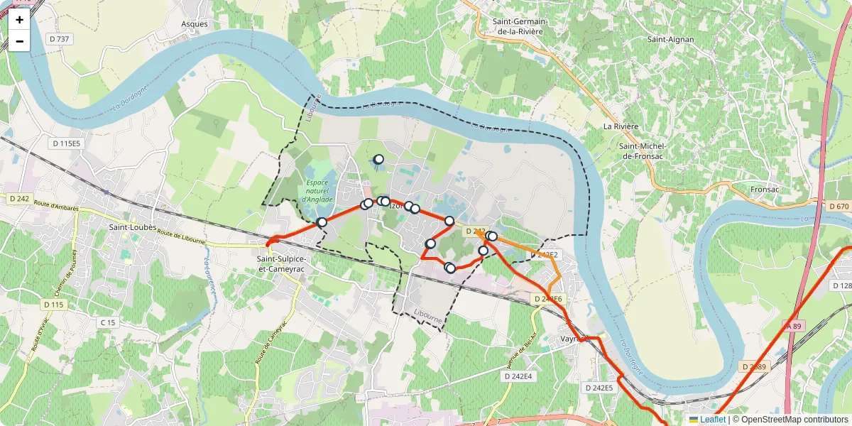 Carte du réseau de transport en commun à Izon - lignes de bus et arrêts