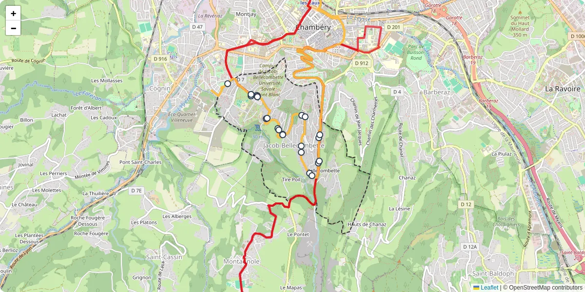 Carte du réseau de transport en commun à Jacob-Bellecombette - lignes de bus et arrêts