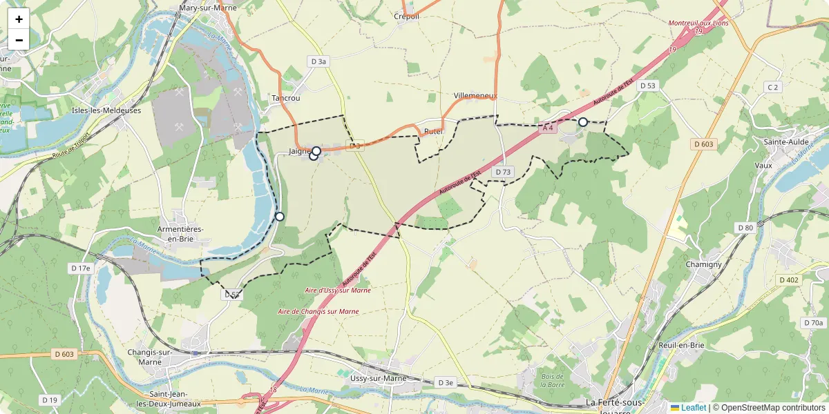Carte du réseau de transport en commun à Jaignes - lignes de bus et arrêts