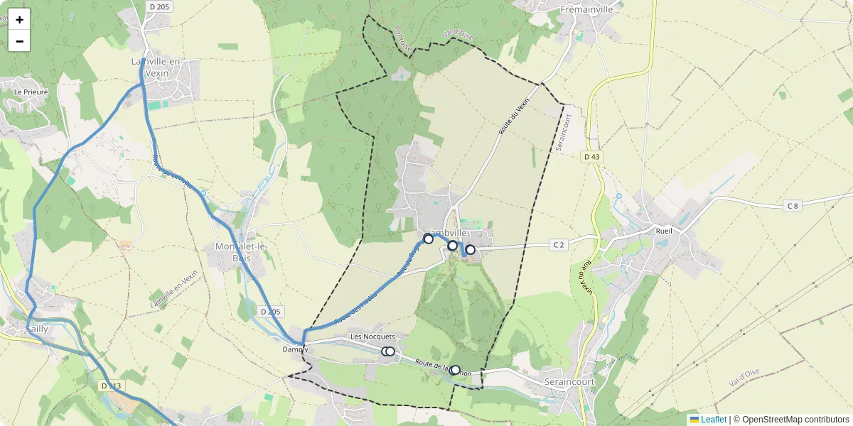Carte du réseau de transport en commun à Jambville - lignes de bus et arrêts
