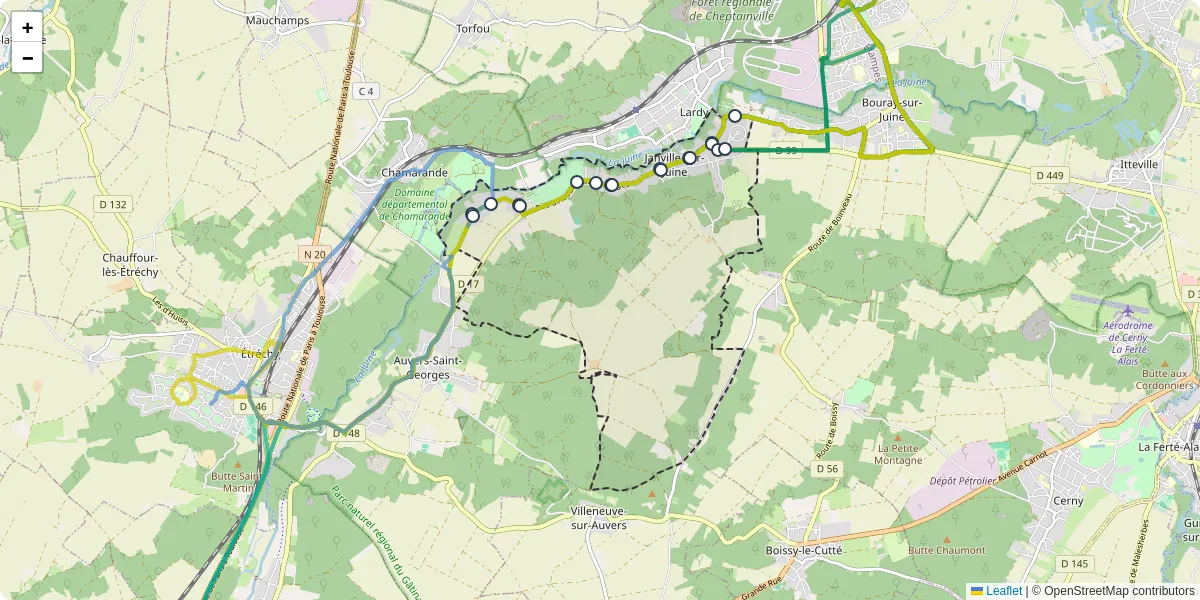 Carte du réseau de transport en commun à Janville-sur-Juine - lignes de bus et arrêts