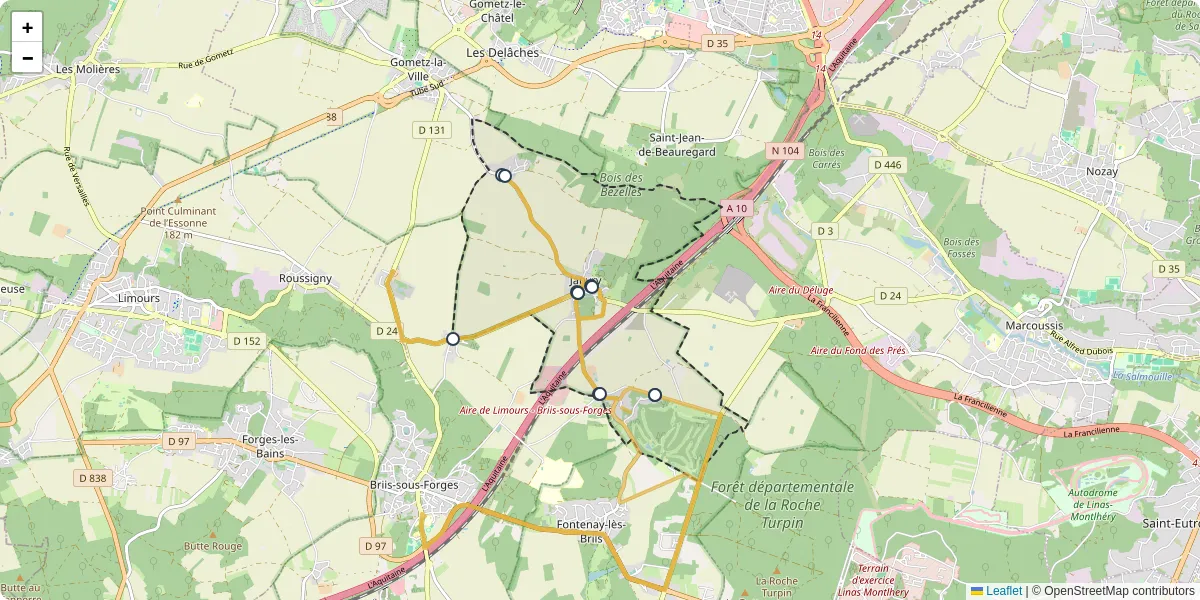 Carte du réseau de transport en commun à Janvry - lignes de bus et arrêts