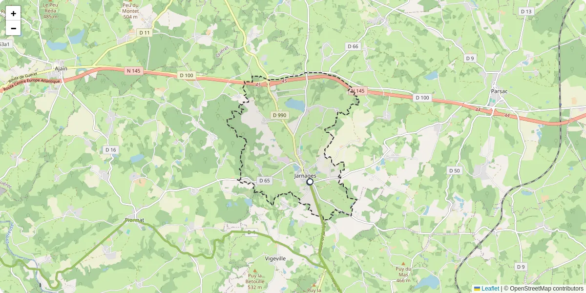 Carte du réseau de transport en commun à Jarnages - lignes de bus et arrêts