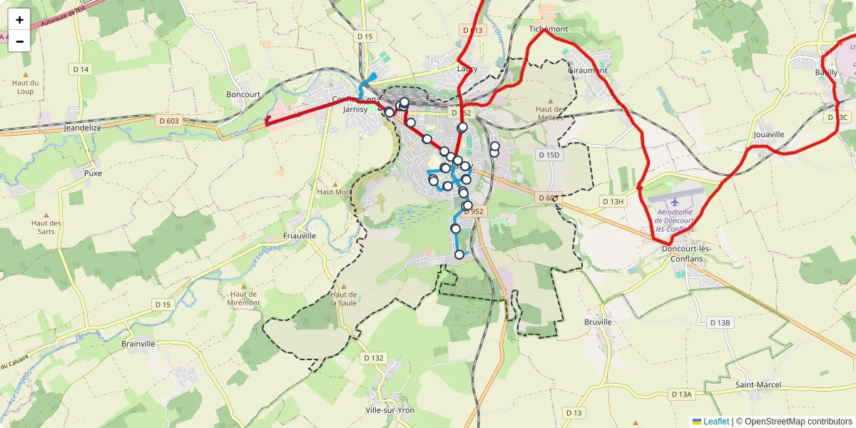Carte du réseau de transport en commun à Jarny - lignes de bus et arrêts