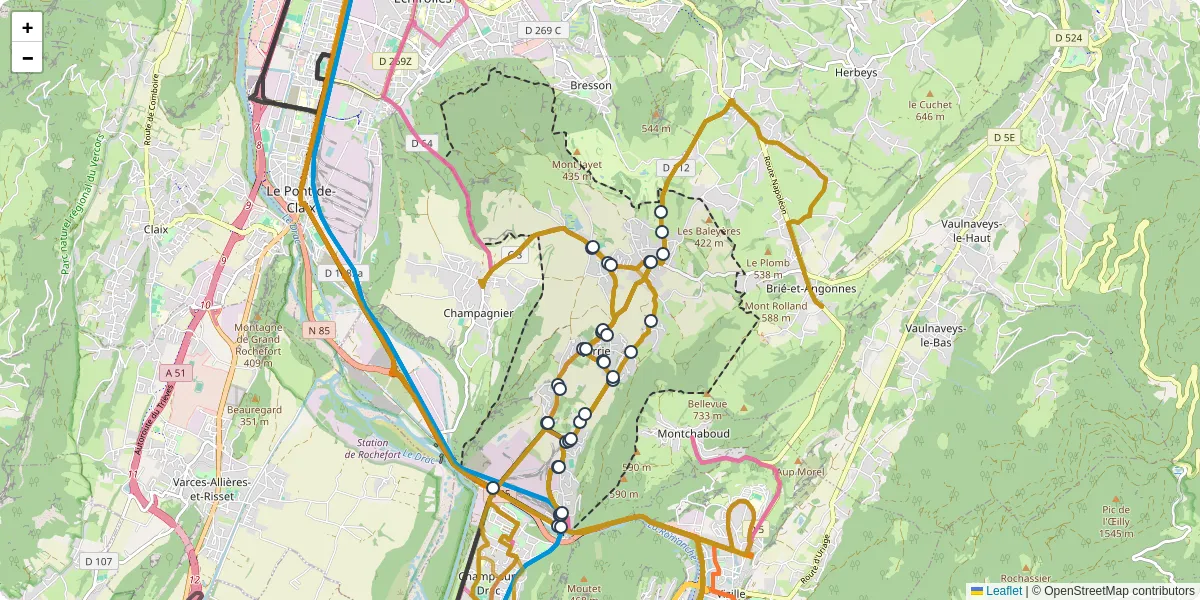 Carte du réseau de transport en commun à Jarrie - lignes de bus et arrêts