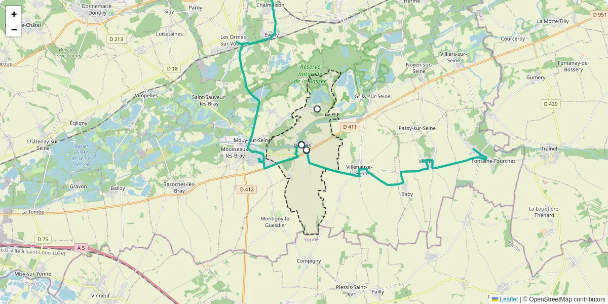 Carte du réseau de transport en commun à Jaulnes - lignes de bus et arrêts