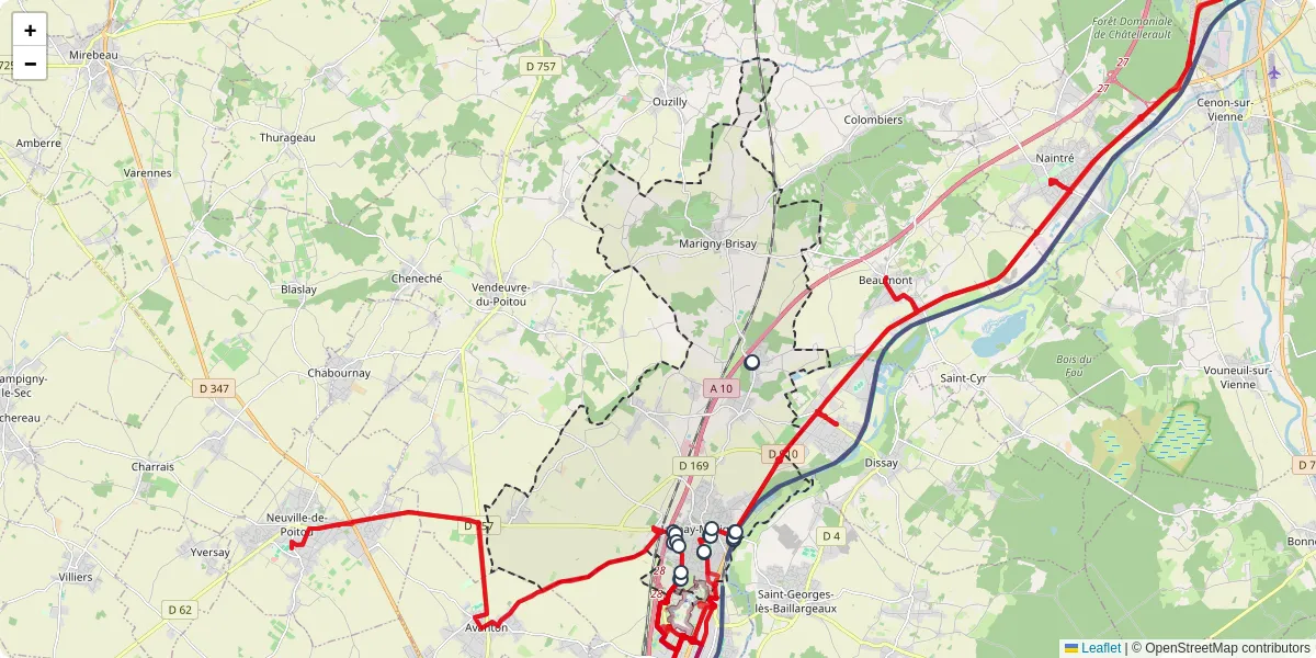 Carte du réseau de transport en commun à Jaunay-Marigny - lignes de bus et arrêts
