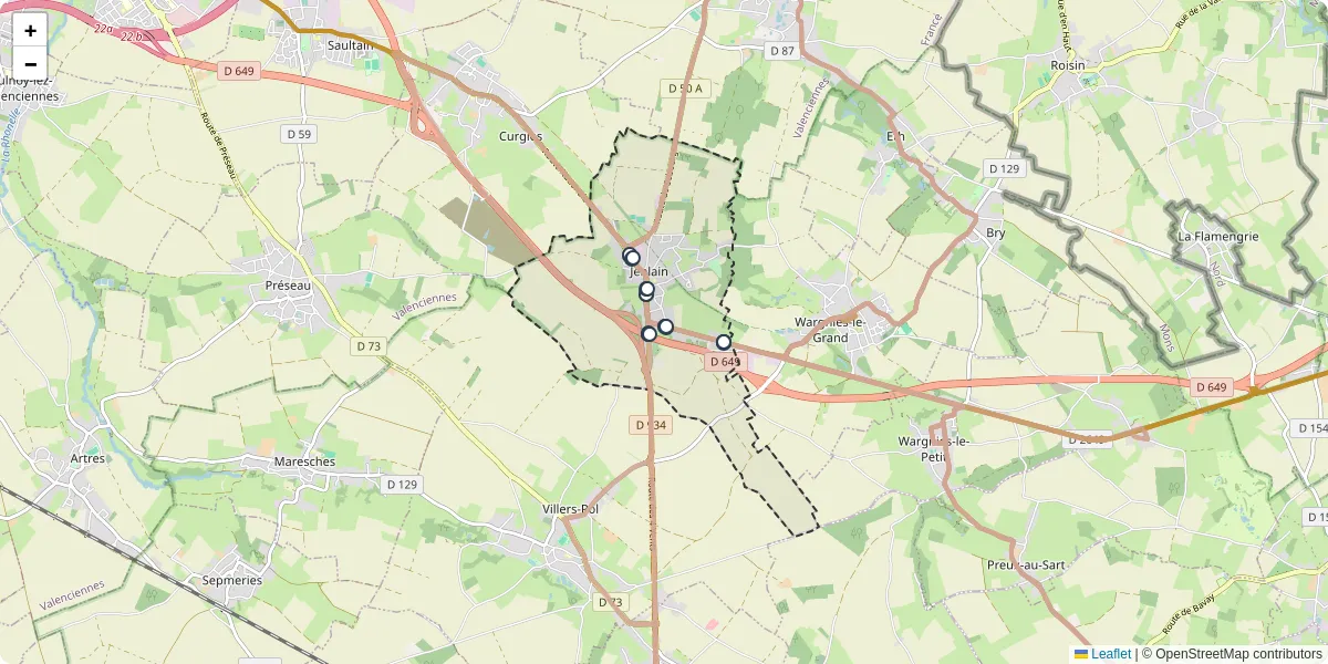Carte du réseau de transport en commun à Jenlain - lignes de bus et arrêts