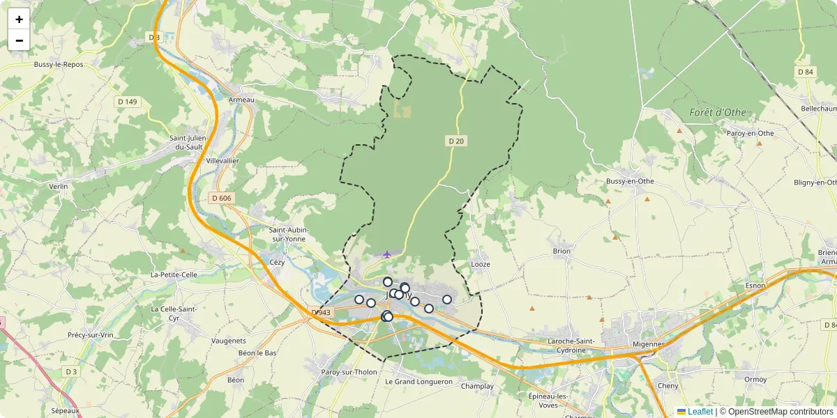 Carte du réseau de transport en commun à Joigny - lignes de bus et arrêts