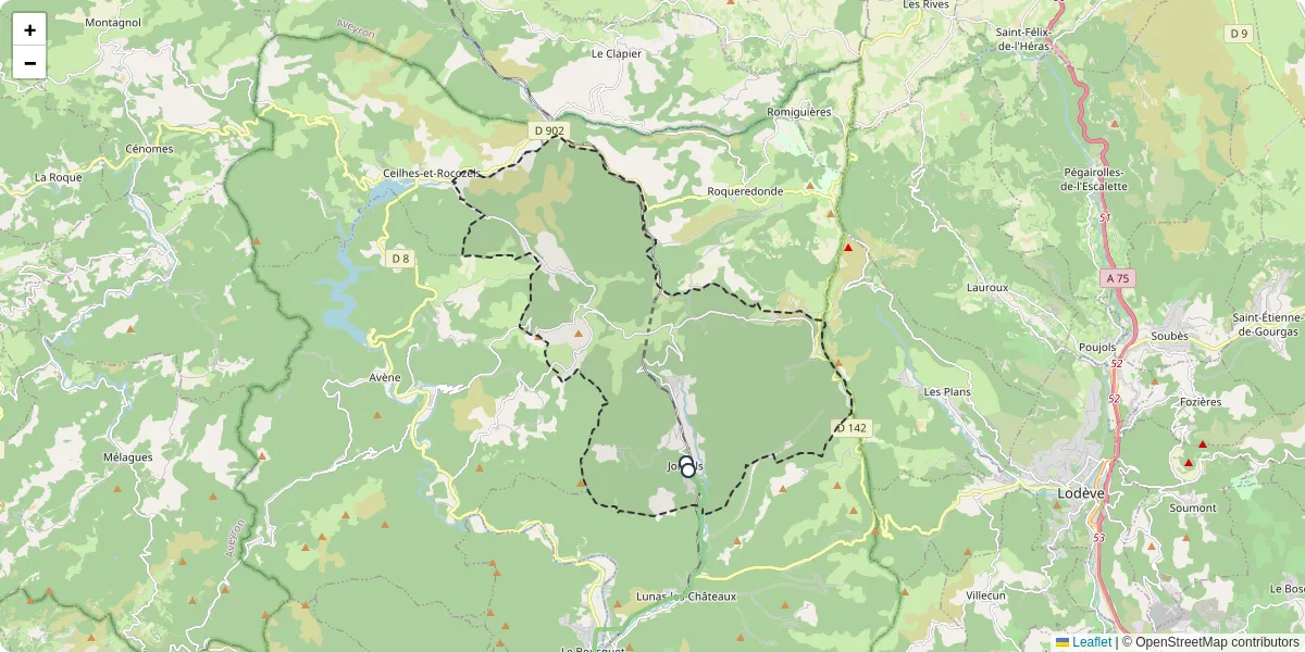 Carte du réseau de transport en commun à Joncels - lignes de bus et arrêts