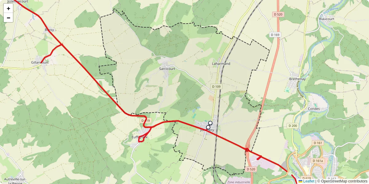Carte du réseau de transport en commun à Jonchery - lignes de bus et arrêts