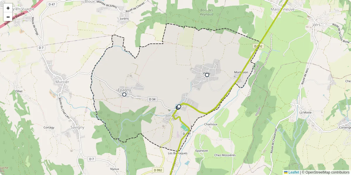Carte du réseau de transport en commun à Jonzier-Épagny - lignes de bus et arrêts