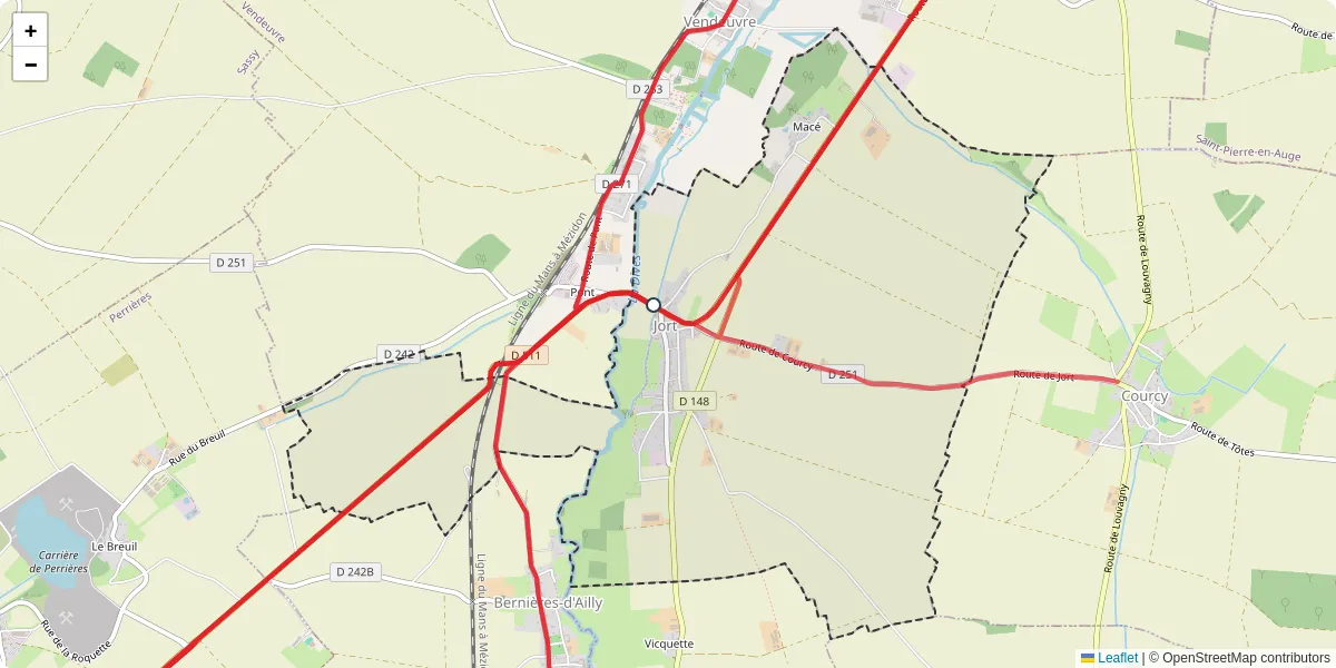 Carte du réseau de transport en commun à Jort - lignes de bus et arrêts