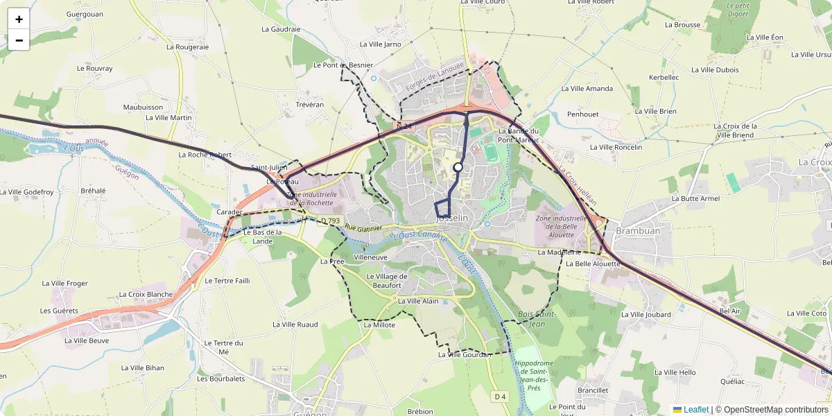 Carte du réseau de transport en commun à Josselin - lignes de bus et arrêts
