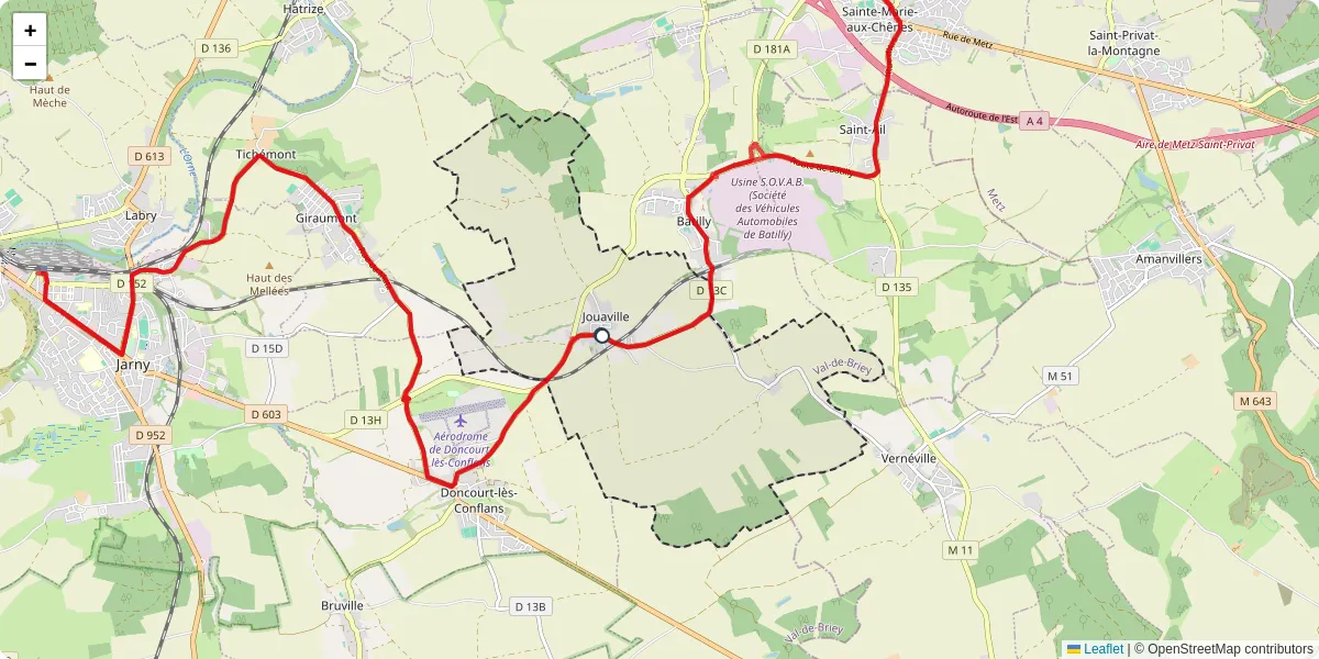 Carte du réseau de transport en commun à Jouaville - lignes de bus et arrêts