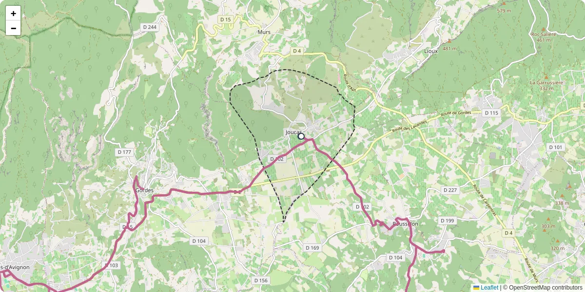 Carte du réseau de transport en commun à Joucas - lignes de bus et arrêts