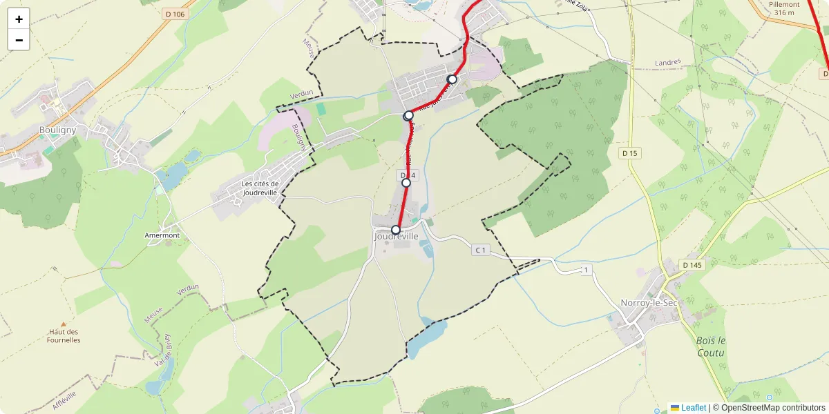 Carte du réseau de transport en commun à Joudreville - lignes de bus et arrêts
