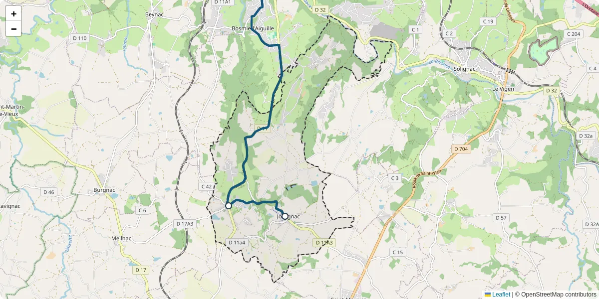 Carte du réseau de transport en commun à Jourgnac - lignes de bus et arrêts