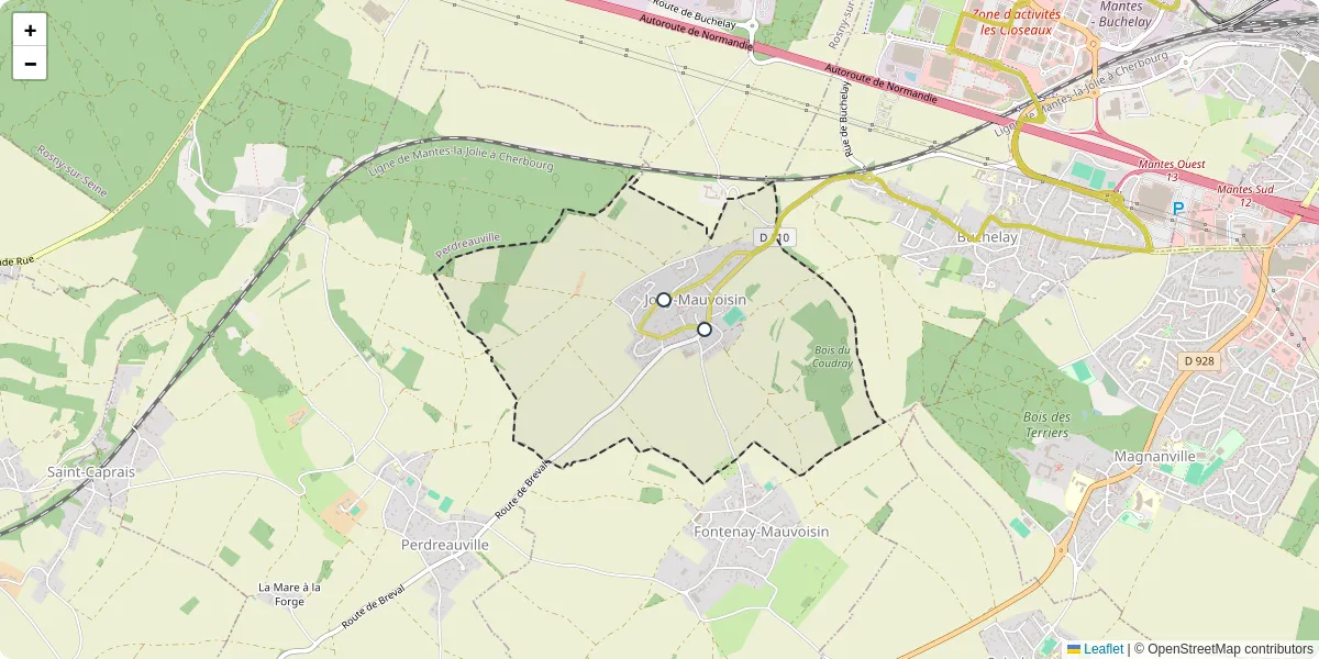 Carte du réseau de transport en commun à Jouy-Mauvoisin - lignes de bus et arrêts