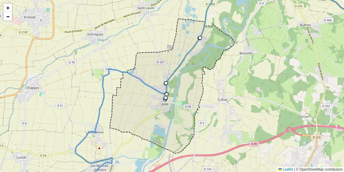 Carte du réseau de transport en commun à Joze - lignes de bus et arrêts