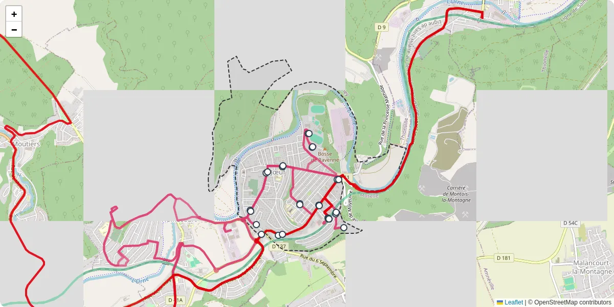 Carte du réseau de transport en commun à Jœuf - lignes de bus et arrêts