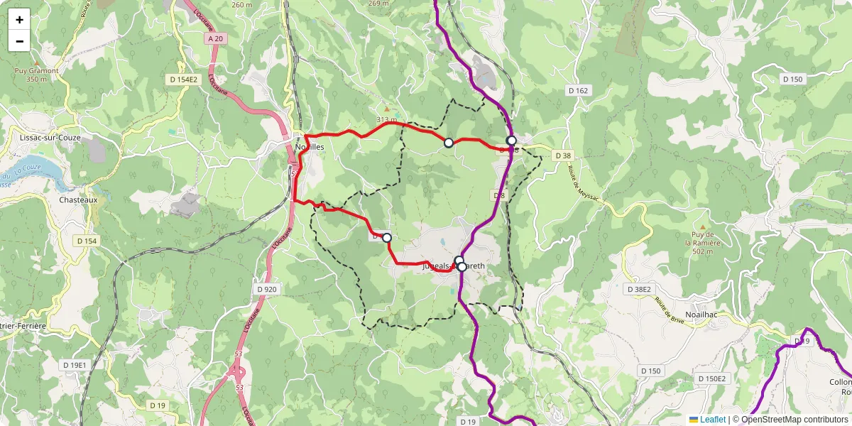 Carte du réseau de transport en commun à Jugeals-Nazareth - lignes de bus et arrêts