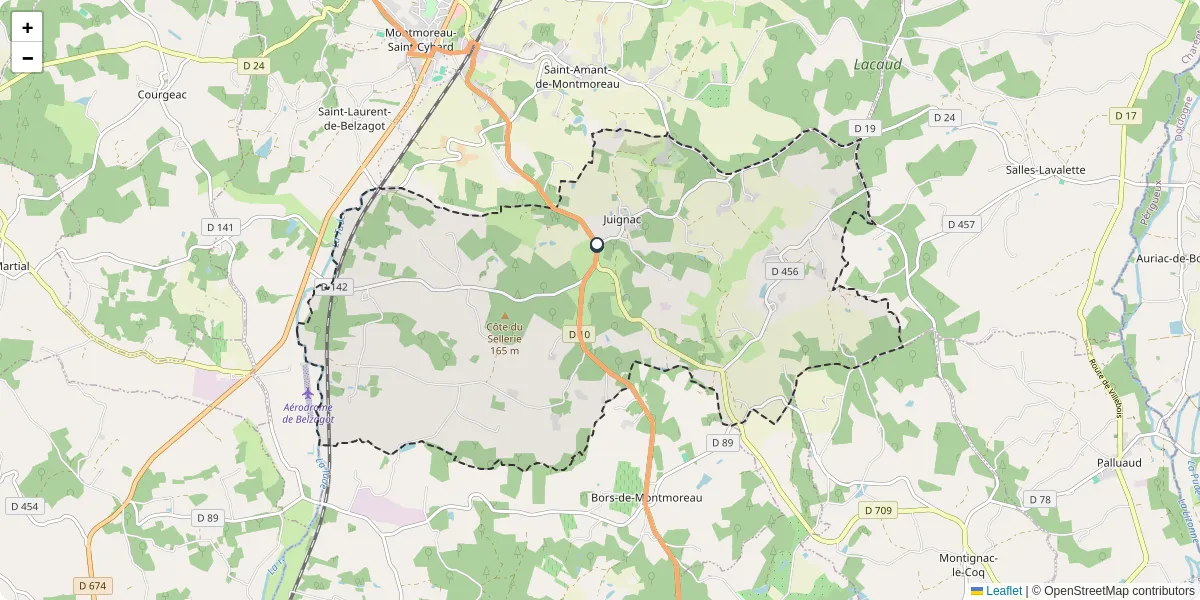 Carte du réseau de transport en commun à Juignac - lignes de bus et arrêts
