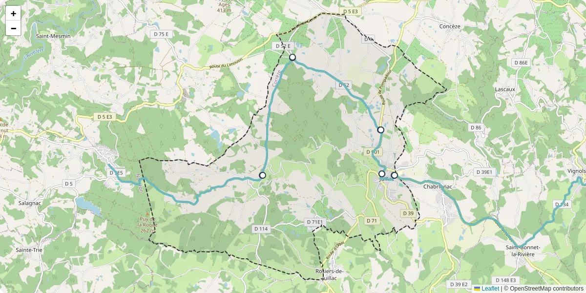 Carte du réseau de transport en commun à Juillac - lignes de bus et arrêts