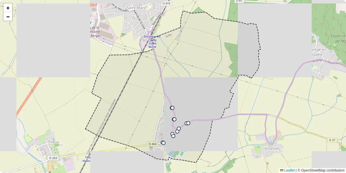 Carte du réseau de transport en commun à Juilly - lignes de bus et arrêts