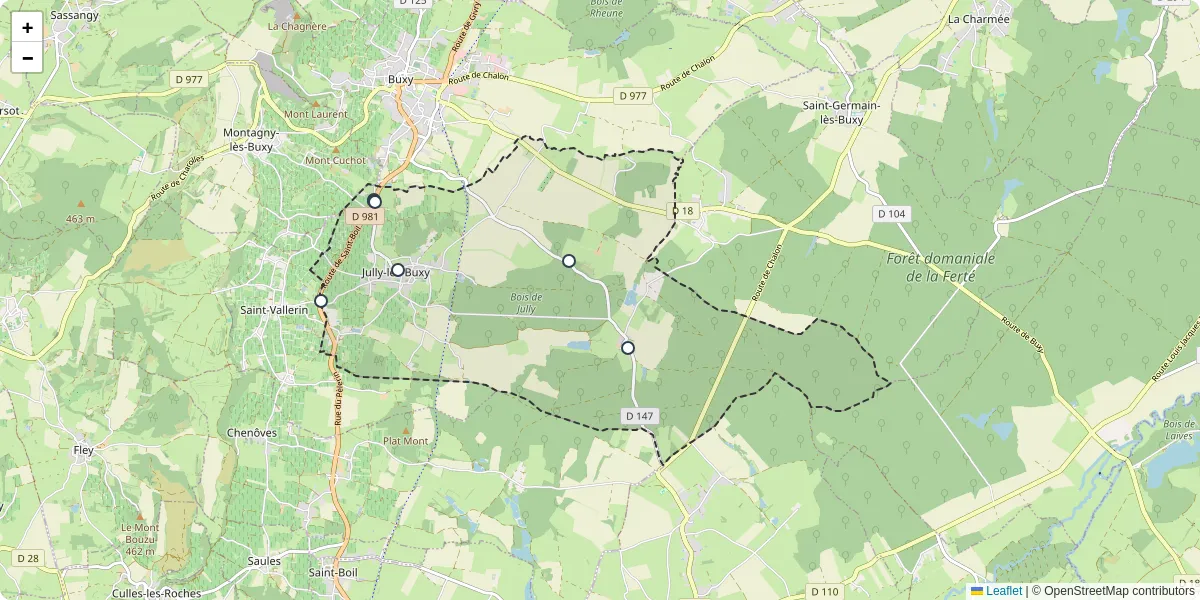 Carte du réseau de transport en commun à Jully-lès-Buxy - lignes de bus et arrêts